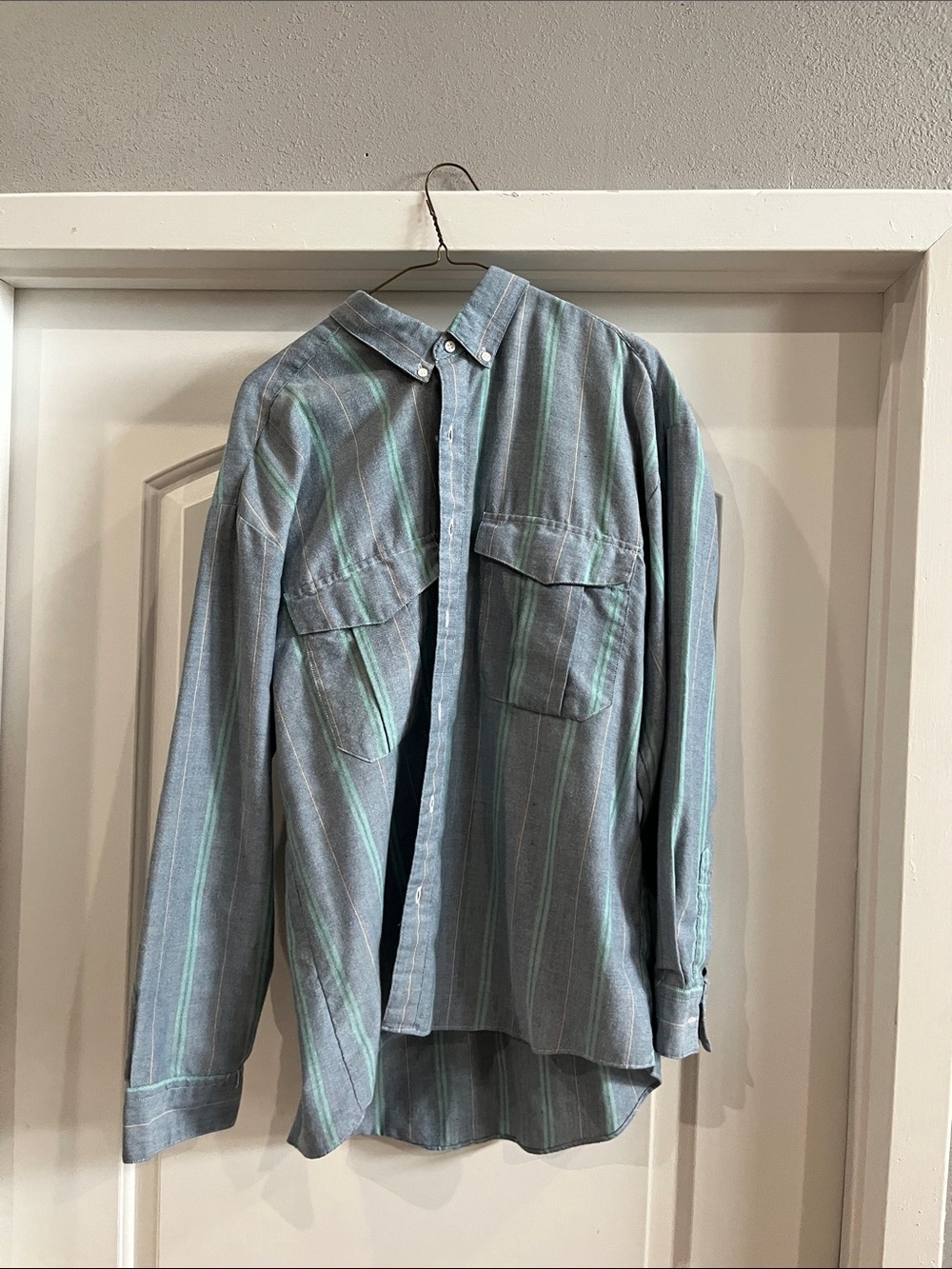 London Fog Vertical Stripe Button-Down Shirt in Light Blue and Mint